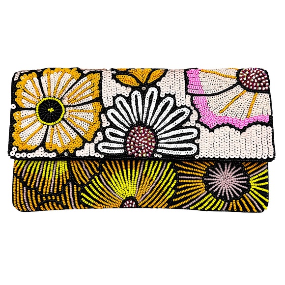 Beaded Floral Crossbody Clutch Bag, Boho Crossbody, Formal - Picture 3 of 3
